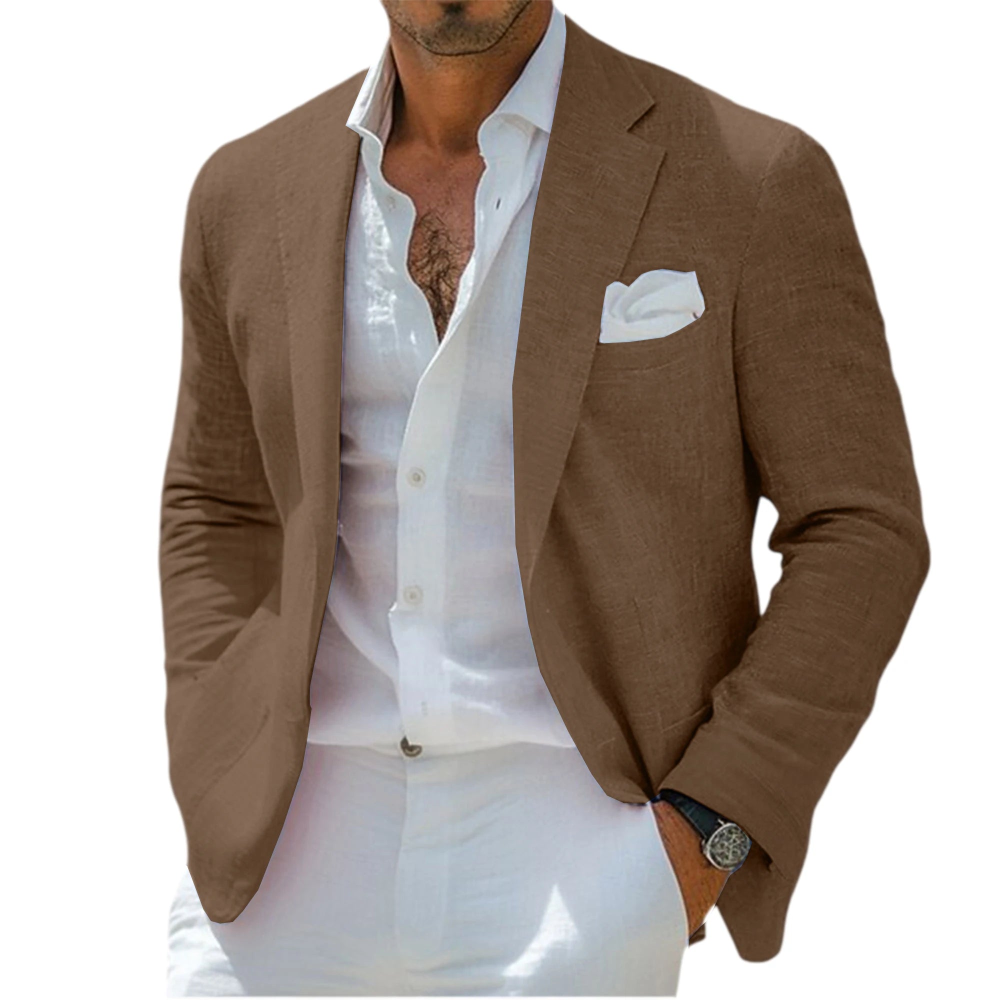 Blazer Homme Lin Slim Fit Léger Respirant Col Cranté Mariage Plage Business – CLEVI Paris