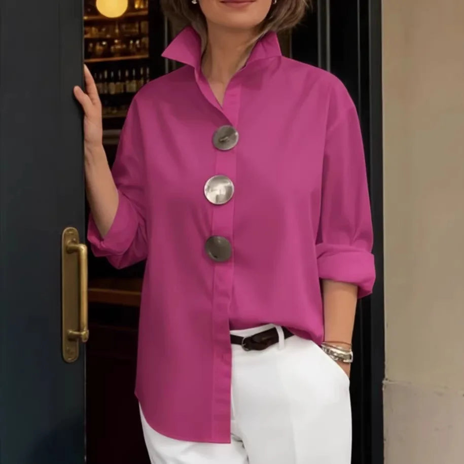 Chemisier femme uni à manches longues – CLEVI Paris