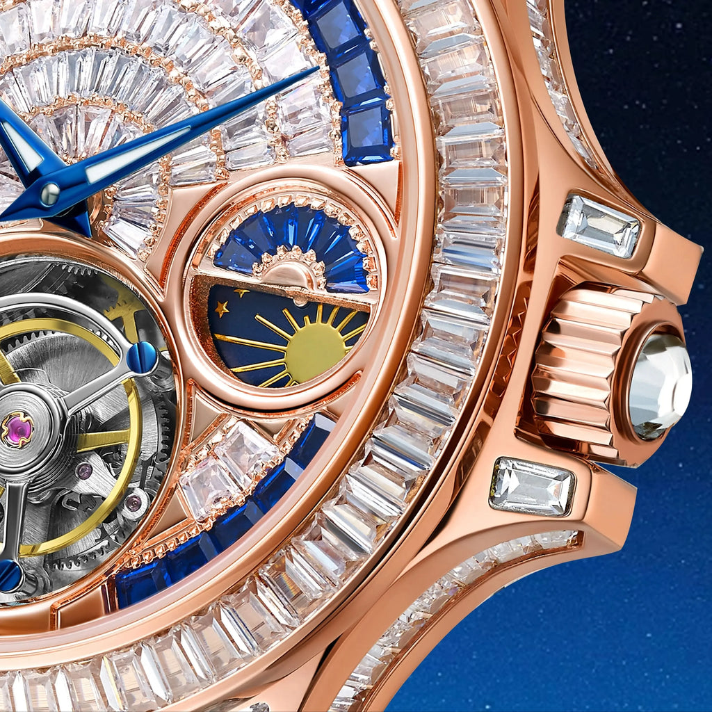 Montre Tourbillon Phase de Lune Cristaux Saphir Homme – CLEVI Paris