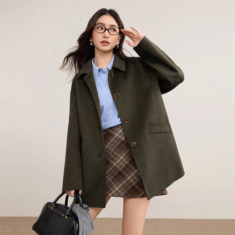 Manteau femme en laine mélangée à col polo – CLEVI Paris
