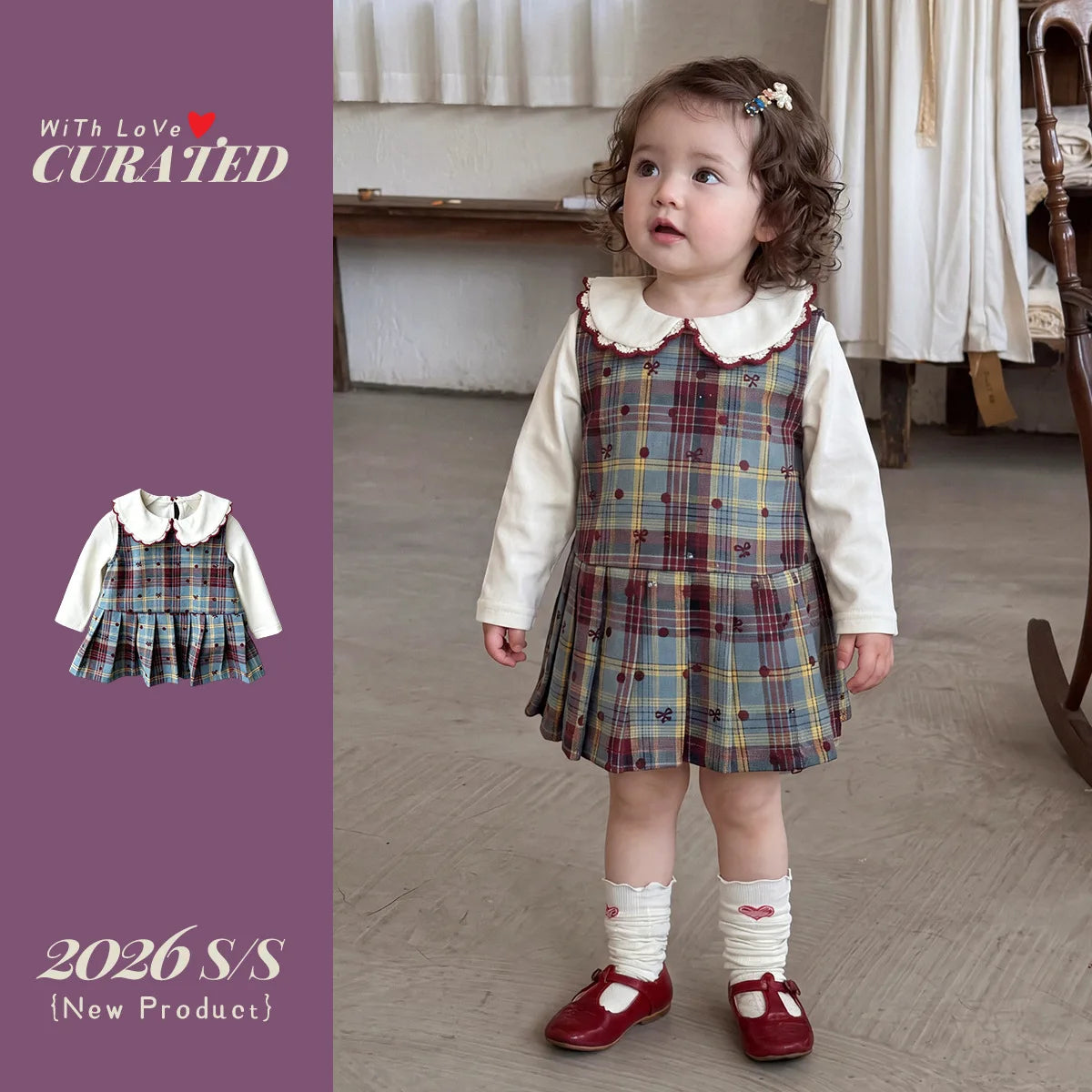 Ensemble bébé fille jupe et gilet à carreaux – CLEVI Paris