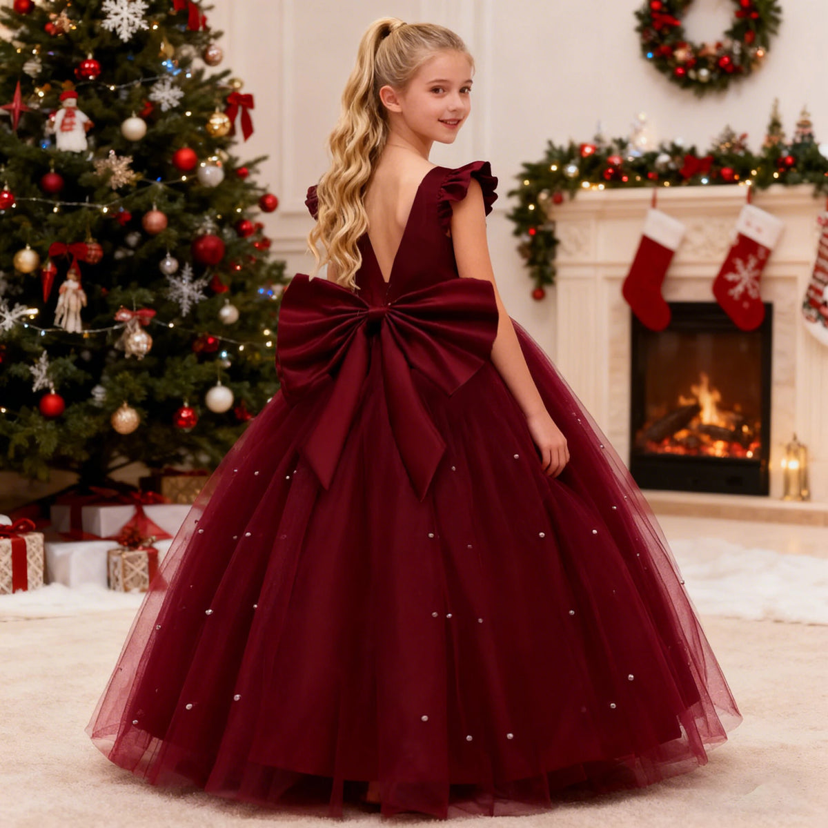Robe cérémonie fille en tulle avec nœud – CLEVI Paris
