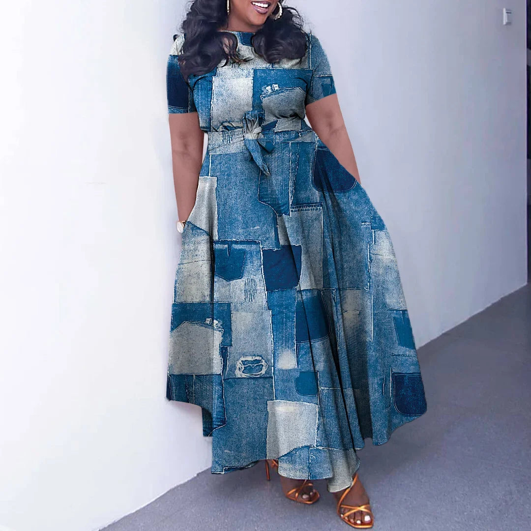 Robe Femme Grande Taille Dentelle Col Rond Manches Courtes Longueur Cheville Casual – CLEVI Paris