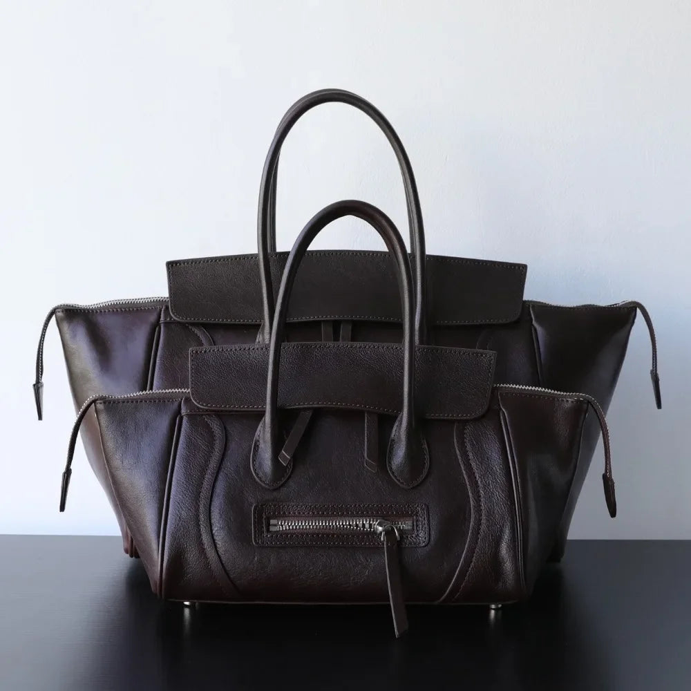 Boston Bag Cuir Véritable Femme Poche Zippée 2 Tailles – CLEVI Paris