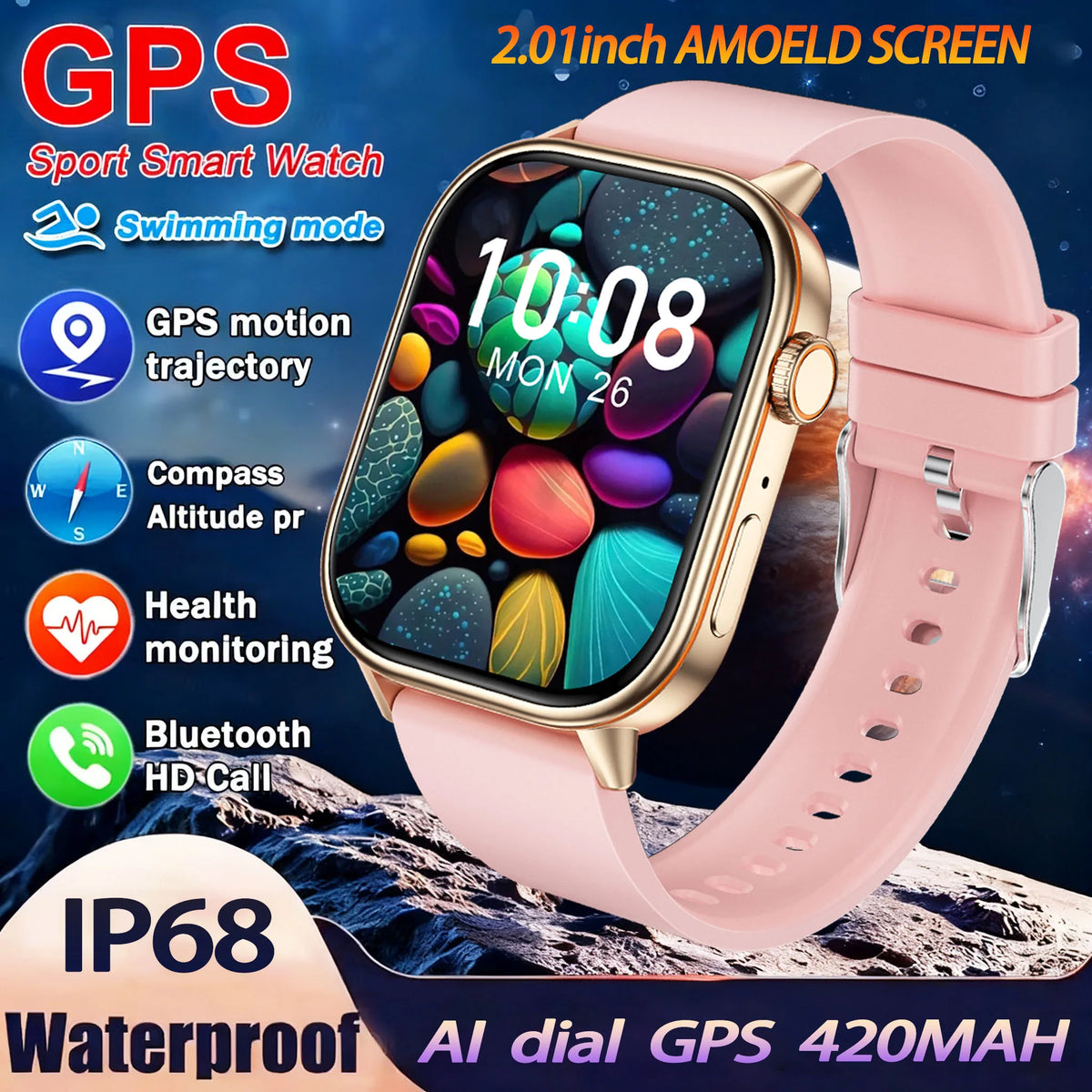 Montre GPS QX17 AMOLED 2,01″ sport – CLEVI Paris