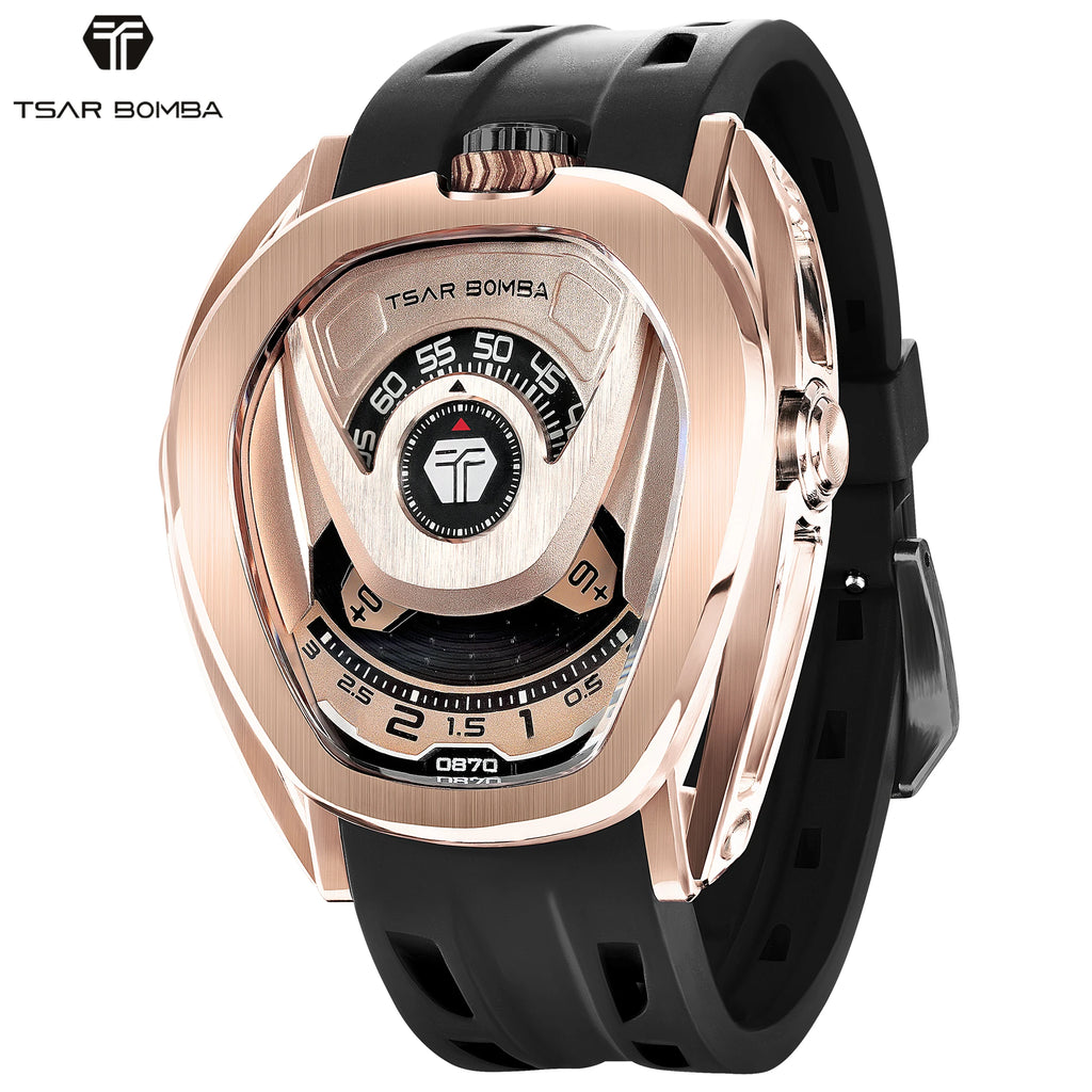 Montre Homme Automatique TSAR BOMBA TB8213A – Mouvement Japonais Verre Saphir Étanche 100m Lunette Carbone – CLEVI Paris