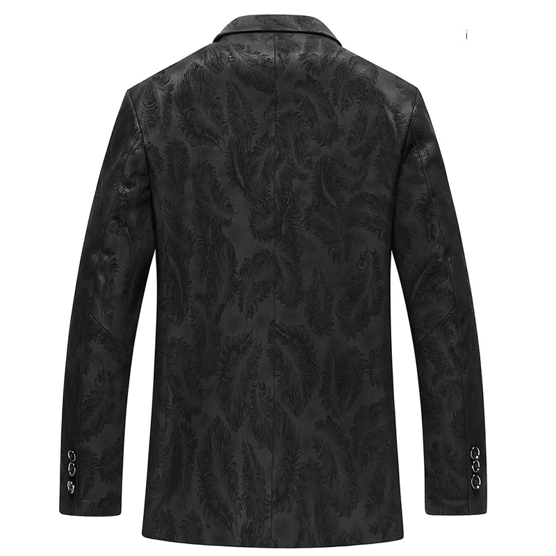 Blazer homme en cuir noir motif plumes – CLEVI Paris