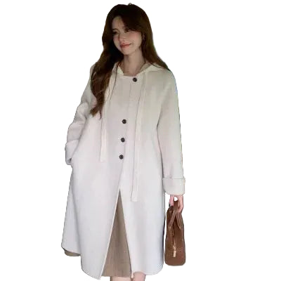 Manteau long en laine à capuche femme – CLEVI Paris