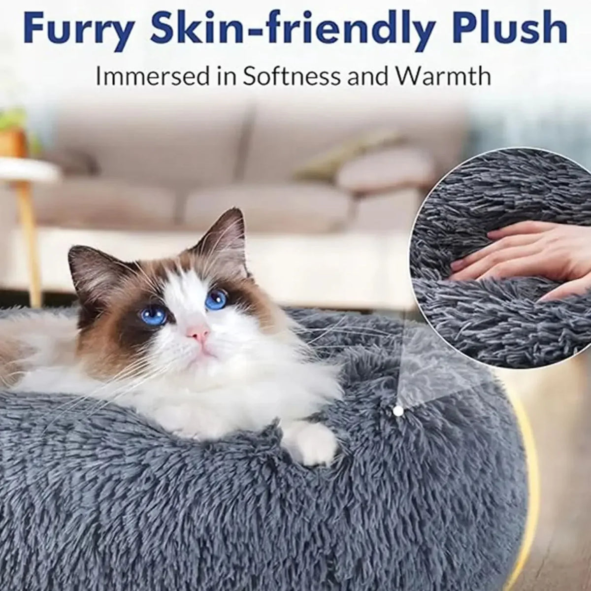 Panier rond chien et chat en peluche 40–90 cm – CLEVI Paris