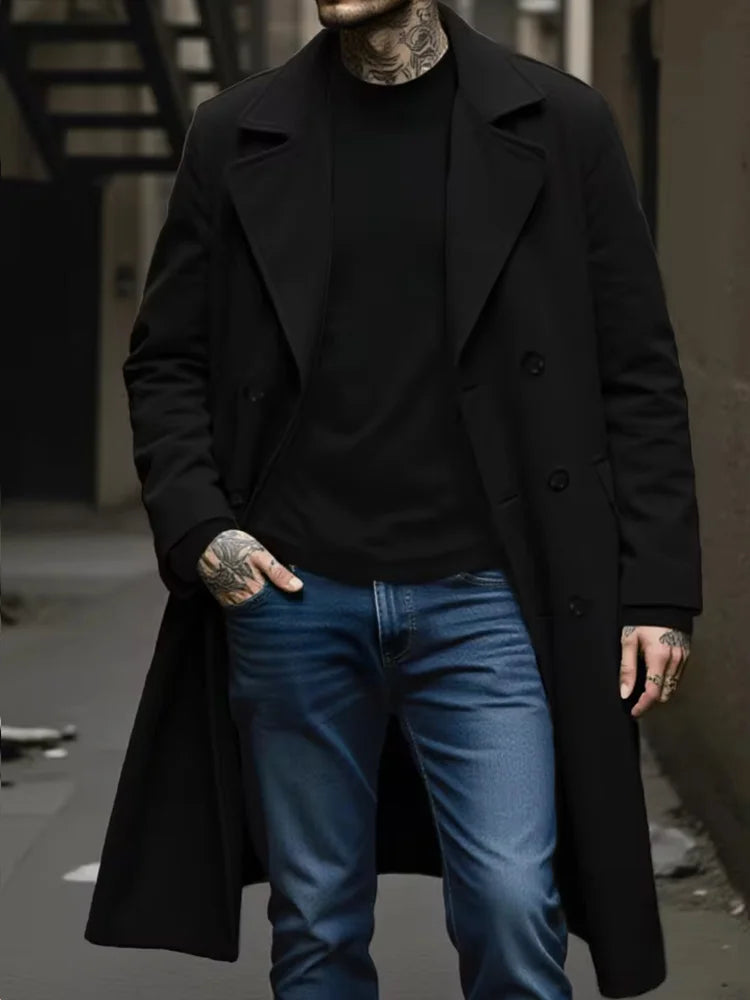 Manteau homme croisé aspect laine à revers – CLEVI Paris