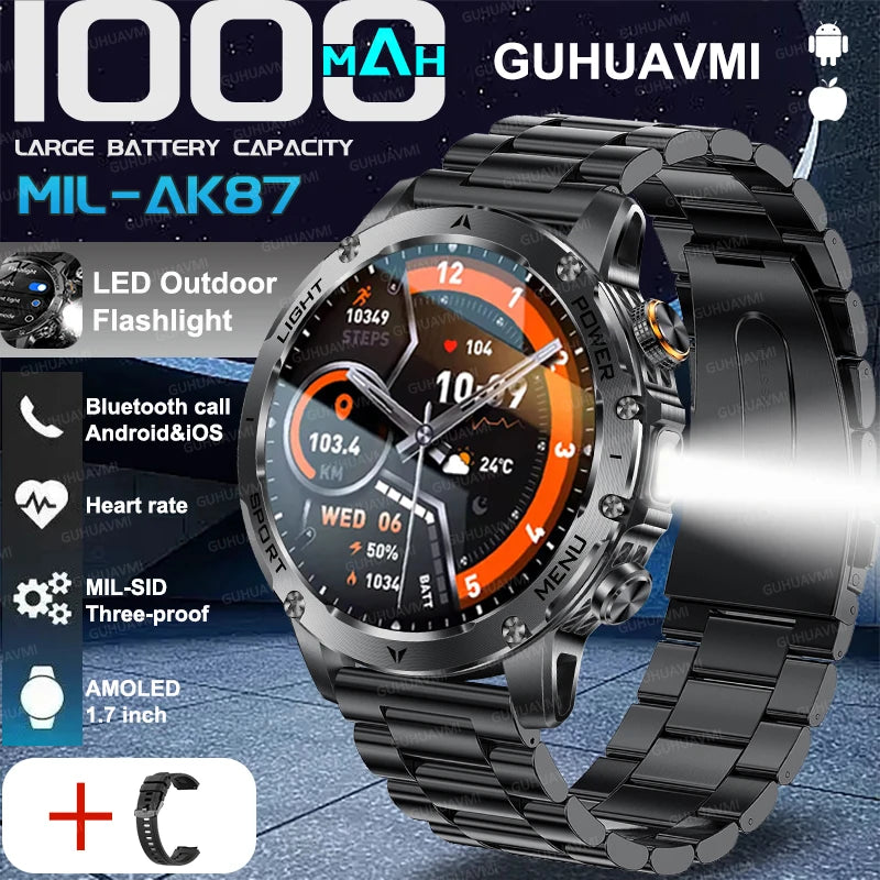 Montre connectée AK87 AMOLED avec lampe LED – CLEVI Paris