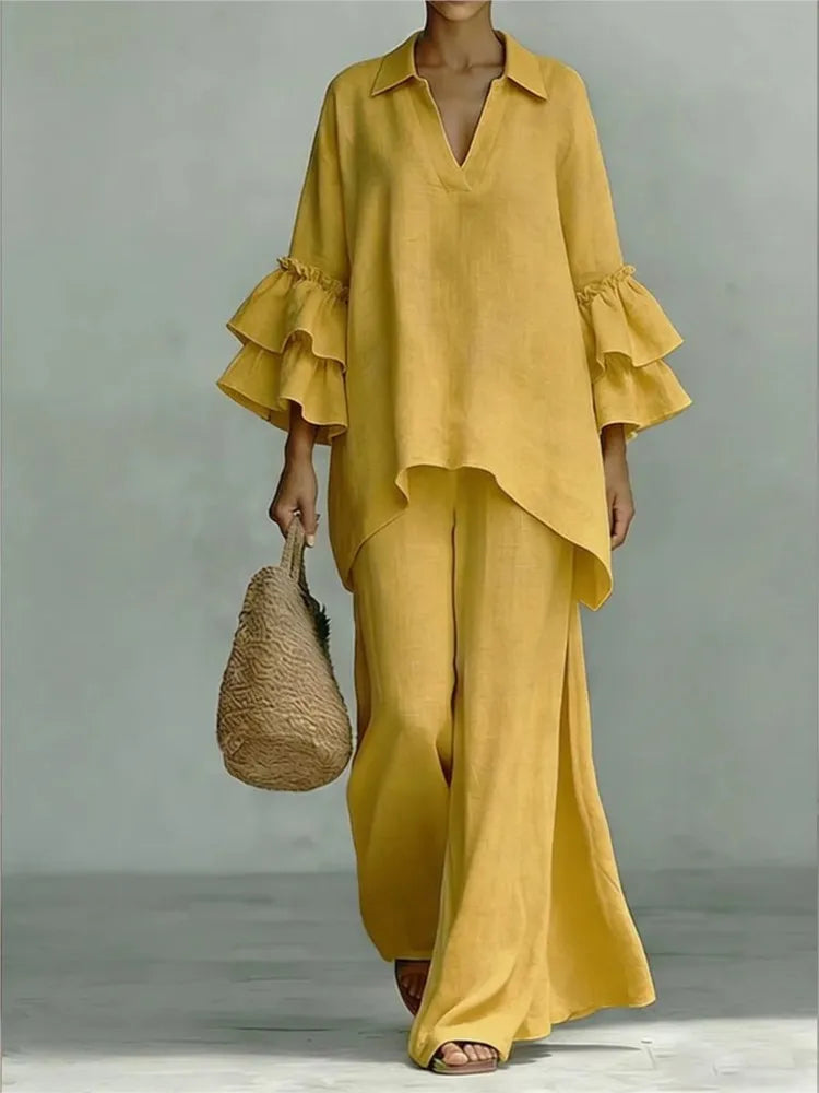 Ensemble femme à revers et pantalon large – CLEVI Paris