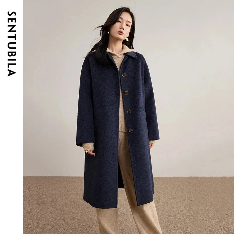 Manteau long femme en laine mélangée à col polo – CLEVI Paris