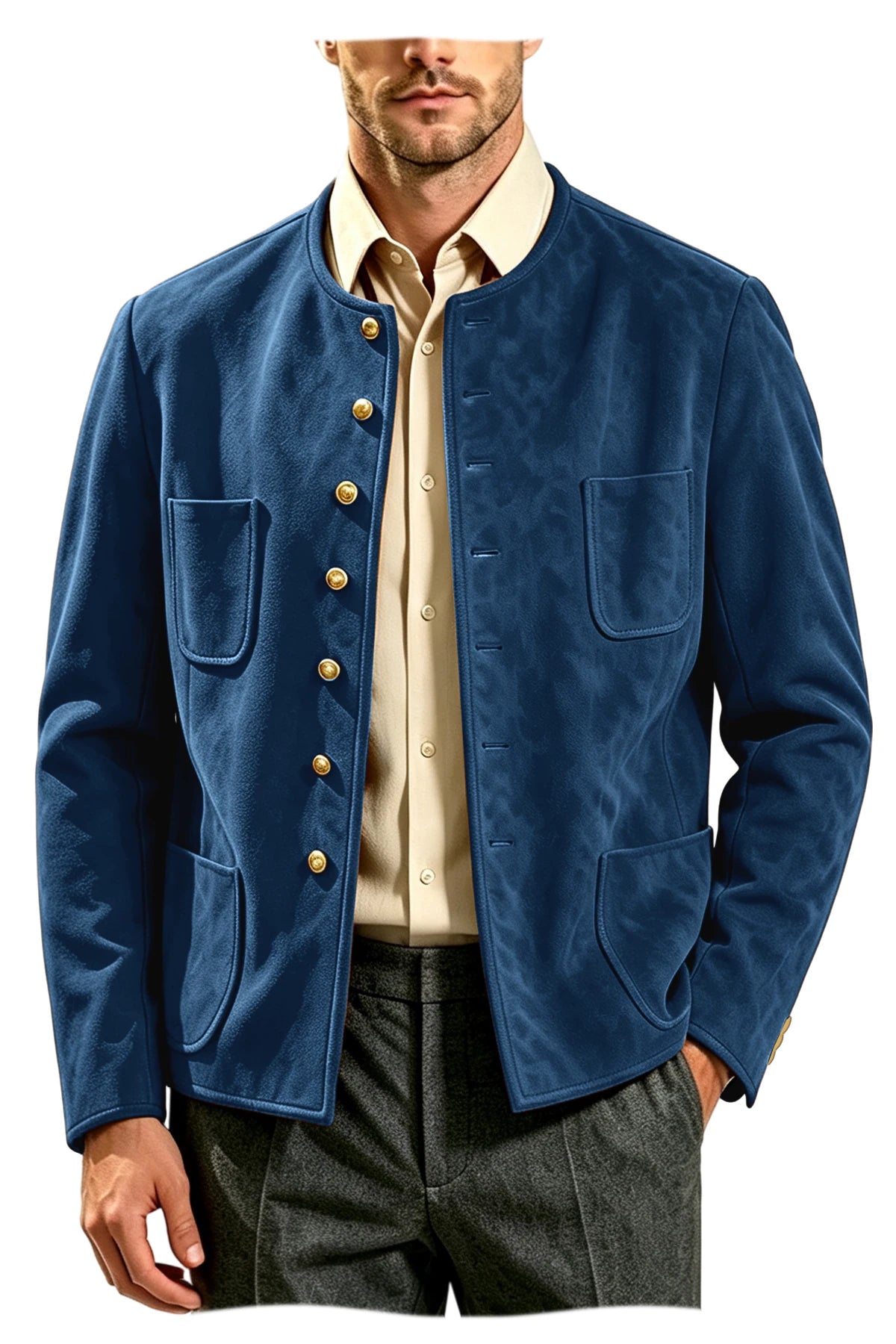 Veste homme vintage en suédine à col montant – CLEVI Paris