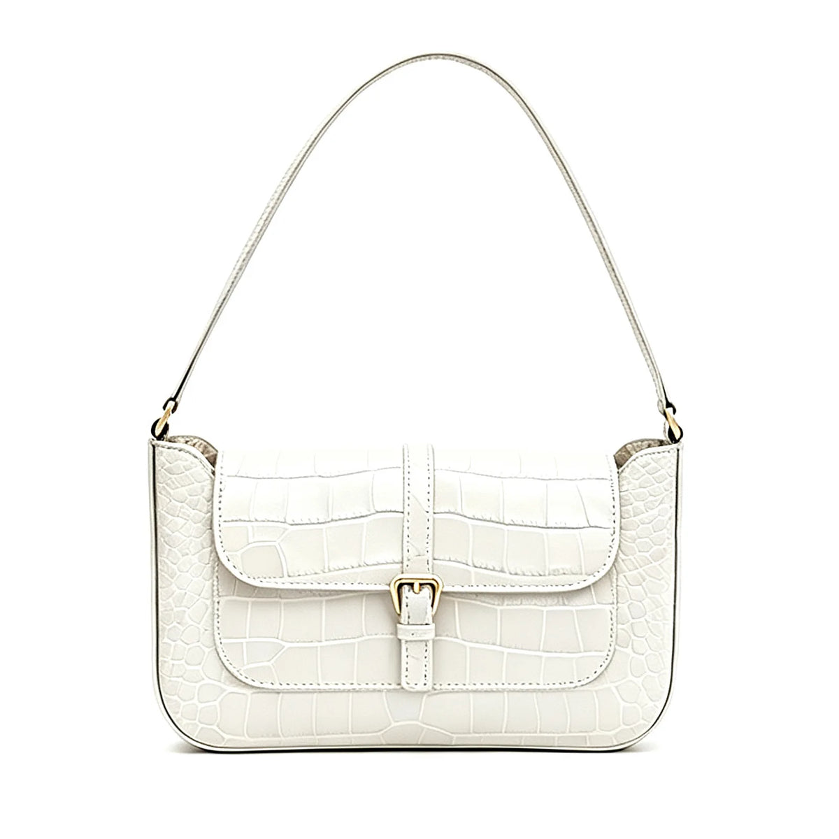 Sac Épaule Cuir Vache Motif Crocodile Femme 27x16cm Minimaliste – CLEVI Paris