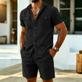 Ensemble 2 Pièces Homme Chemise Manches Courtes Boutonné Double Poche + Short Casual Cordon Été – CLEVI Paris