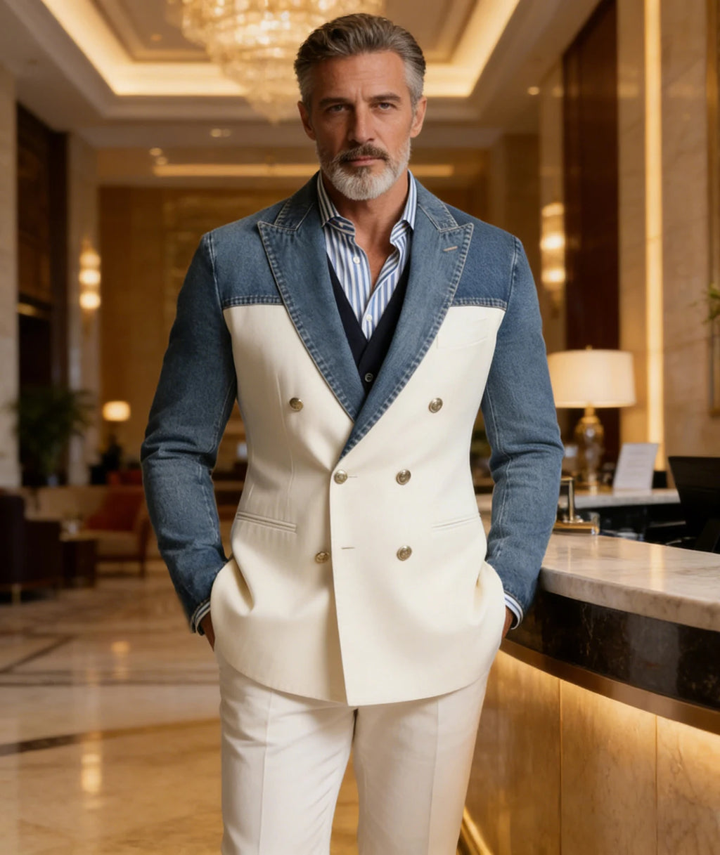 Blazer croisé manches denim homme – CLEVI Paris