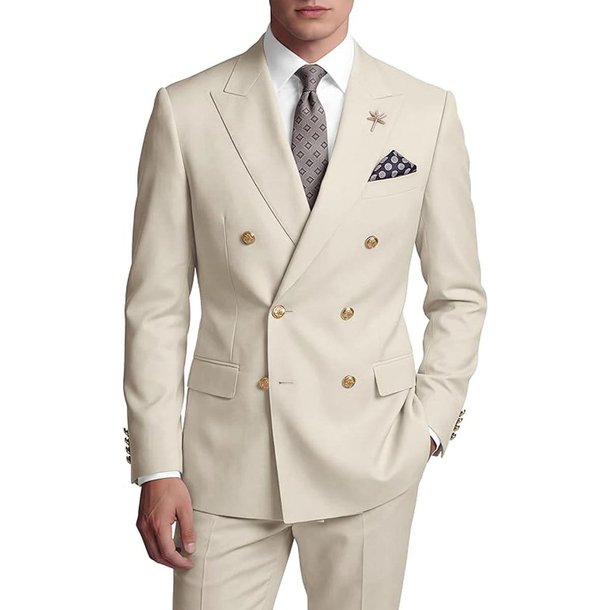 Costume homme 2 pièces croisé à boutons dorés – CLEVI Paris