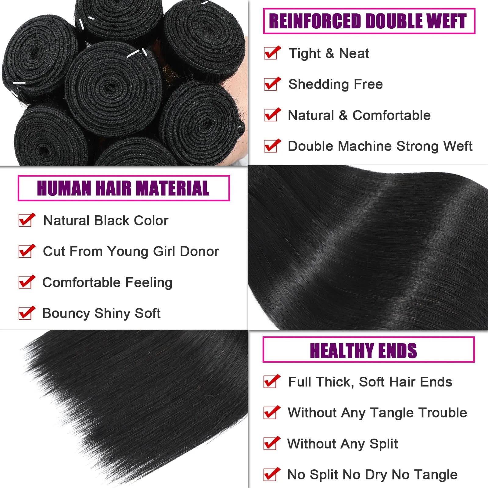 Bundles Cheveux Lisses Humains Brésiliens Virgin & Remy – CLEVI Paris