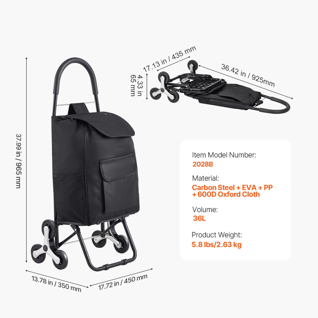 Chariot de courses pliable 36 L monte-escaliers – CLEVI Paris