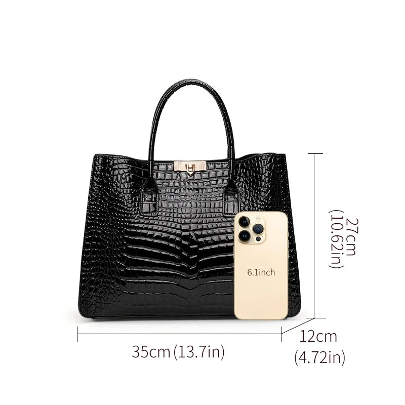 Sac Cabas Femme Cuir PU Croco Vernis – CLEVI Paris