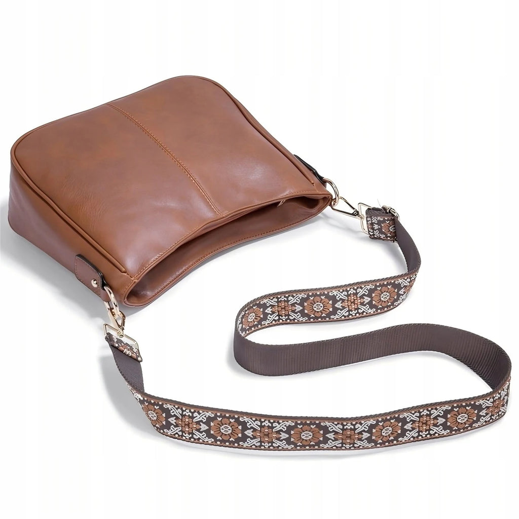 Sac à Main Femme Cuir Écologique Marron Quincaillerie Dorée Bandoulière Réglable – CLEVI Paris