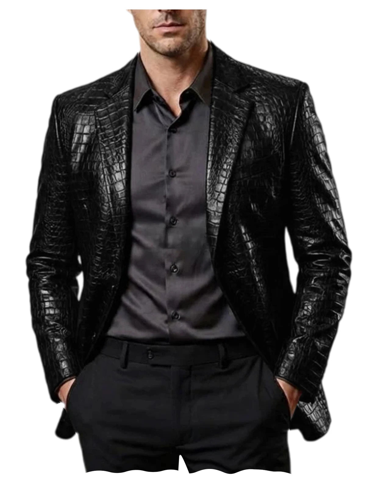 Blazer homme en simili cuir motif crocodile – CLEVI Paris