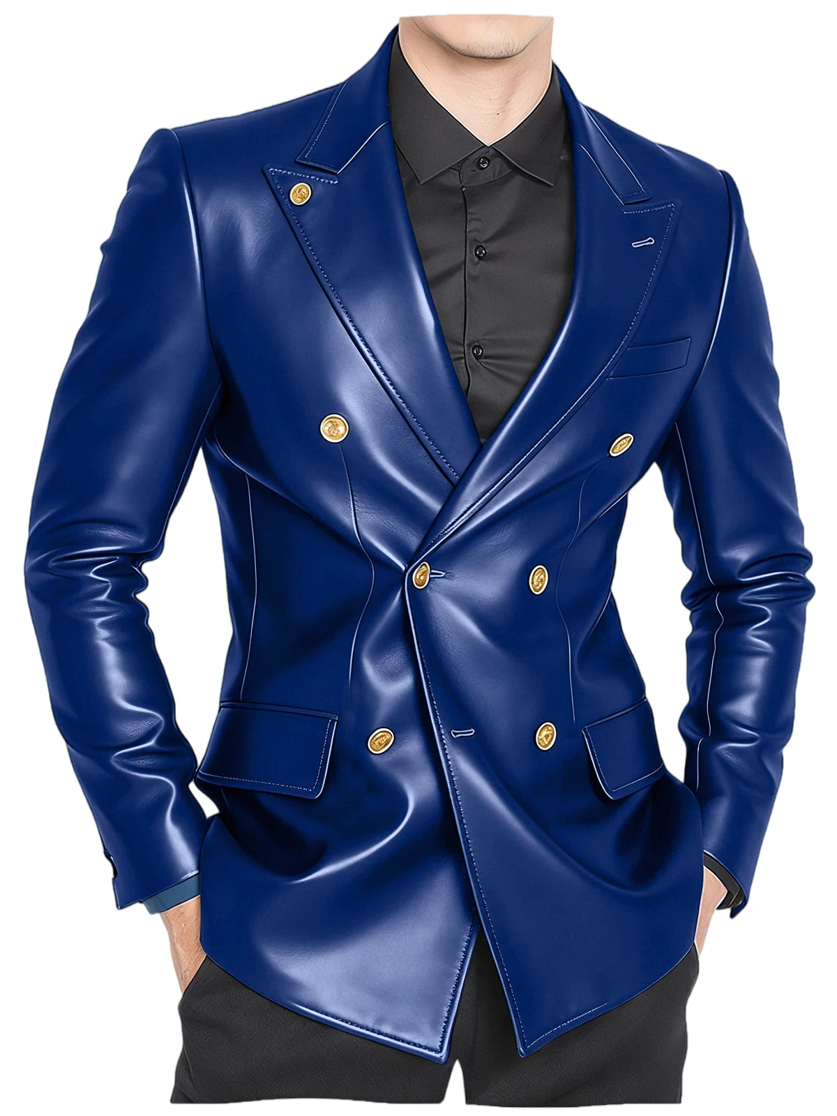 Blazer homme croisé en similicuir brillant – CLEVI Paris