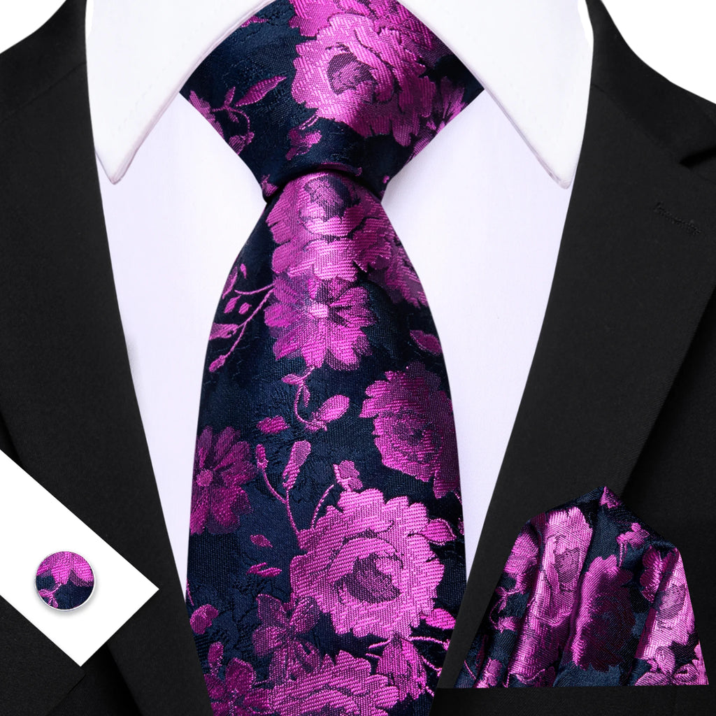 Ensemble cravate homme 3 pièces jacquard floral – CLEVI Paris