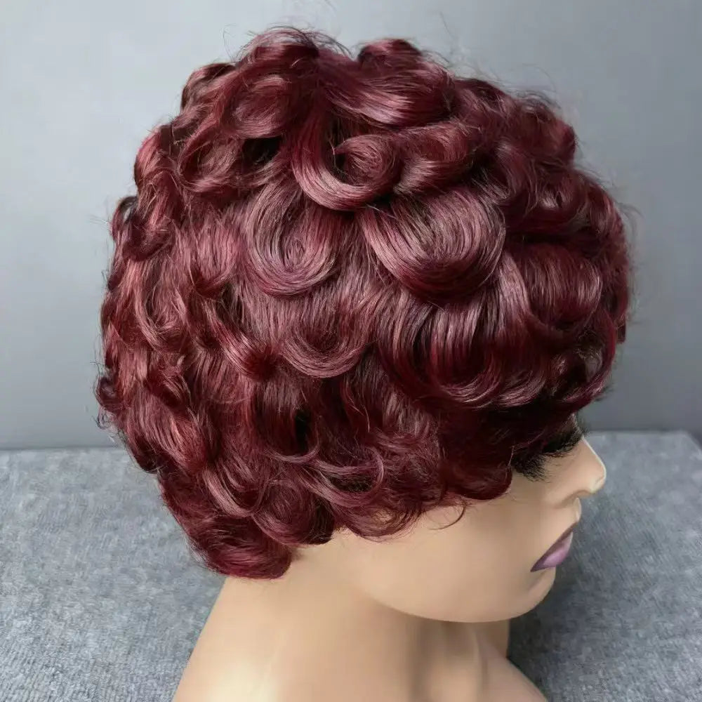 Perruque Pixie Cut Curly Cheveux Humains Brésiliens Sans Lace Bonnet Rose 150% 6 Teintes – CLEVI Paris