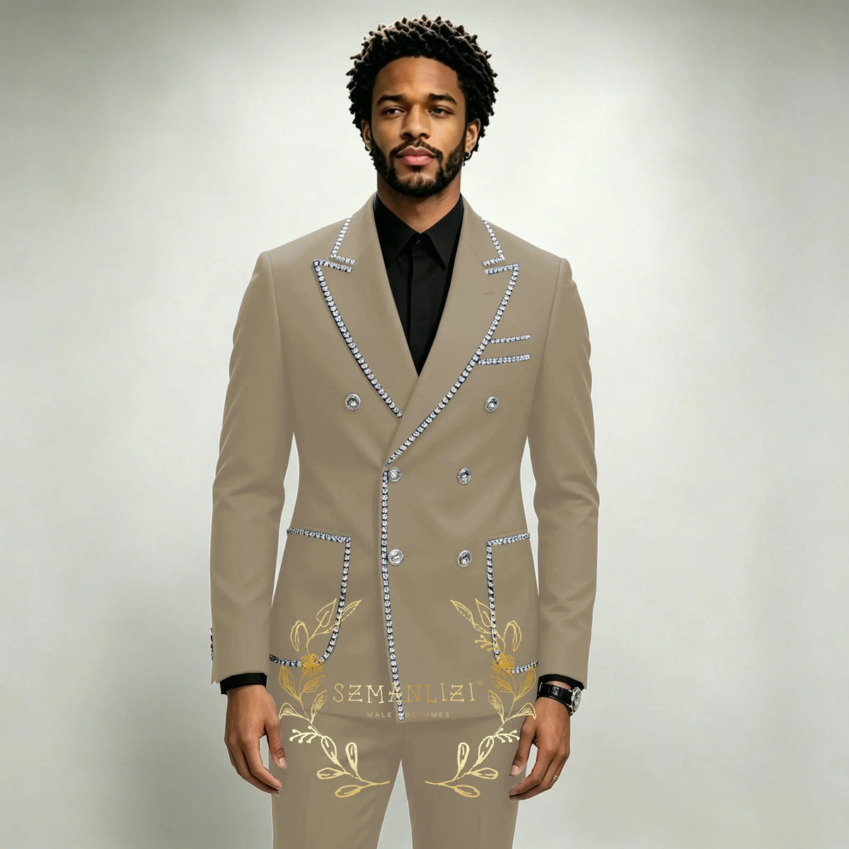 Costume Homme 2 Pièces Smoking Luxe Bleu Royal Cristaux Revers Pointu Double Boutonnage Mariage XS-6XL – CLEVI Paris