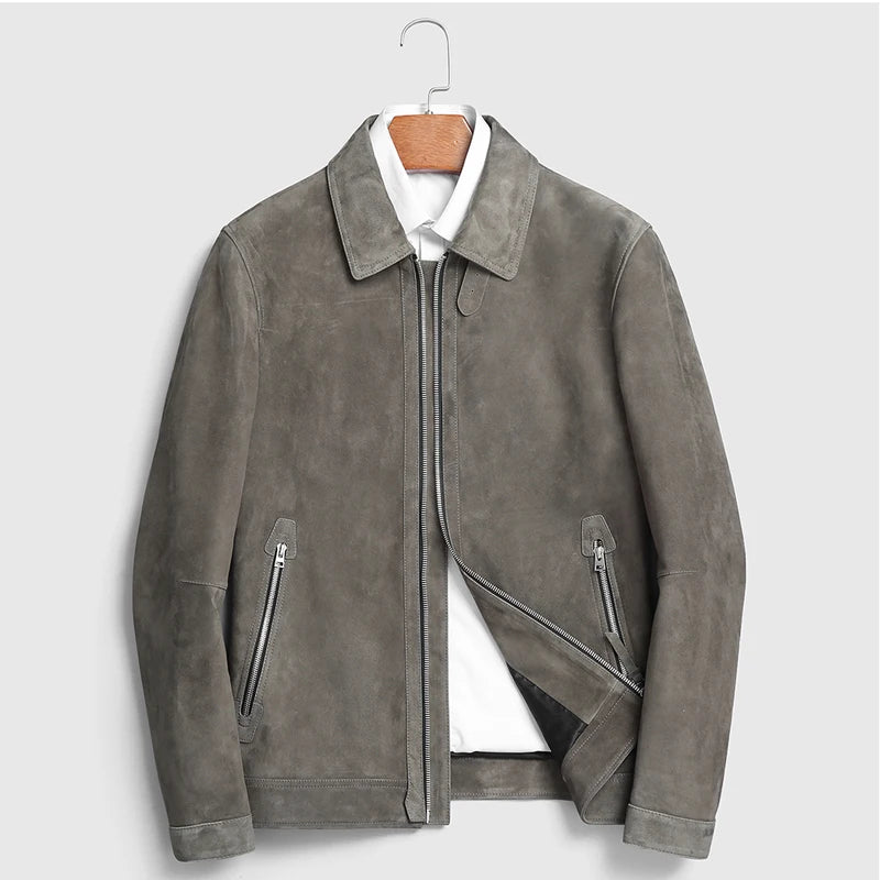 Veste homme en daim gris graphite zippée – CLEVI Paris