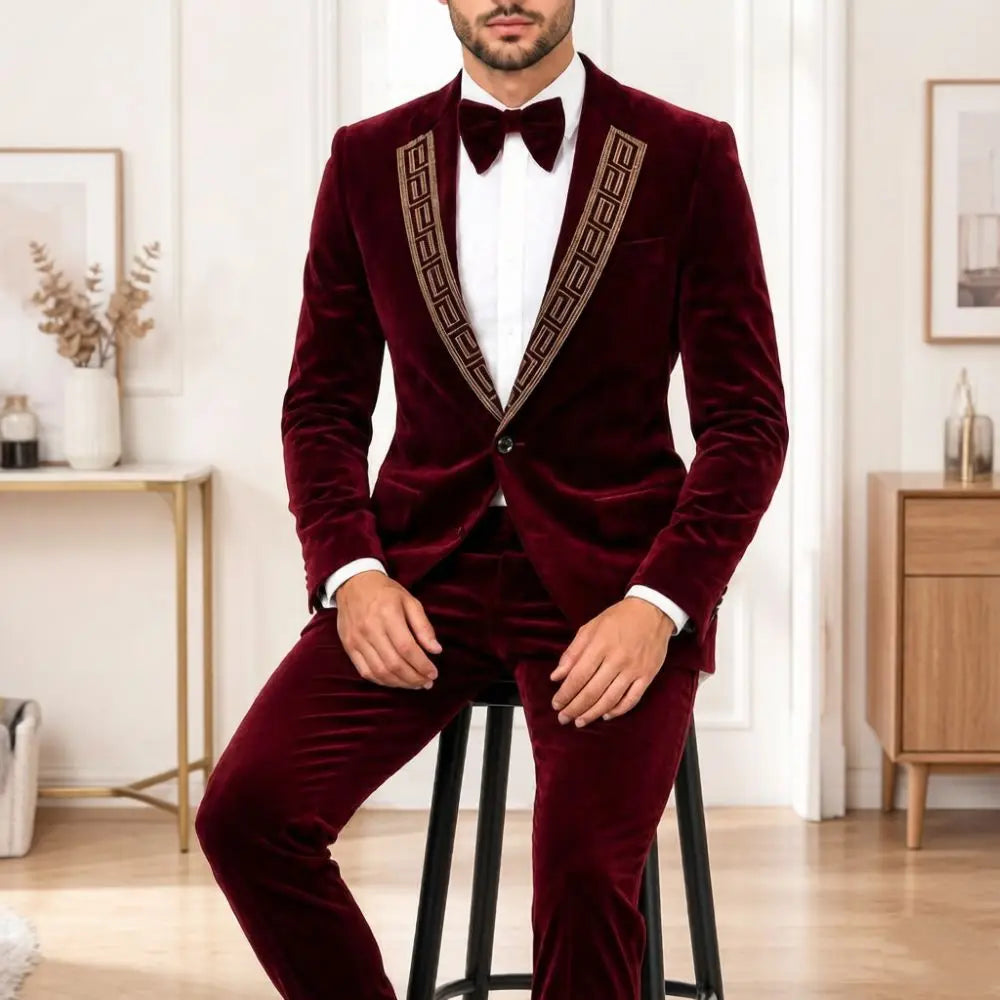 Smoking Homme Velours Perlé 2 Pièces – CLEVI Paris