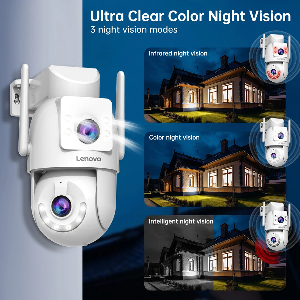 Caméra de Surveillance Extérieure Lenovo Double Objectif PTZ 4K – WiFi Dual-Band Suivi Auto ONVIF – CLEVI Paris