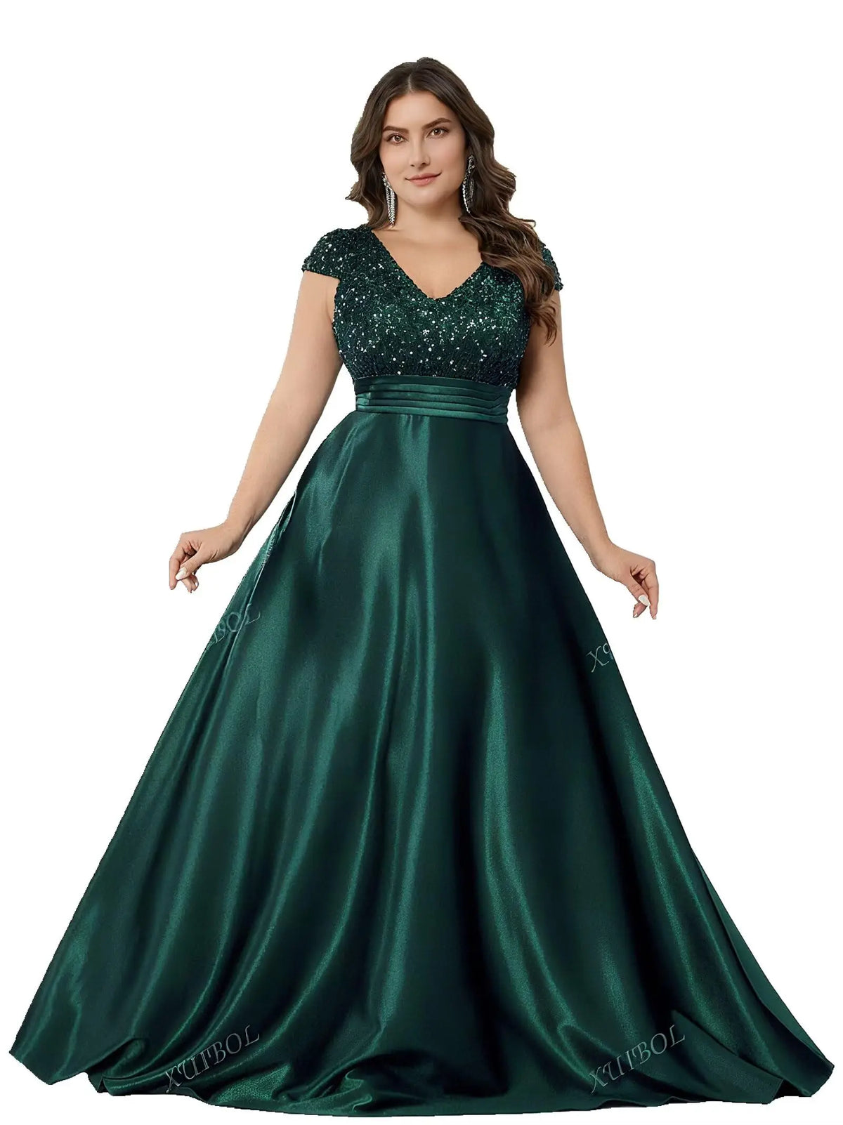 Robe longue satinée pailletée manches courtes – CLEVI Paris