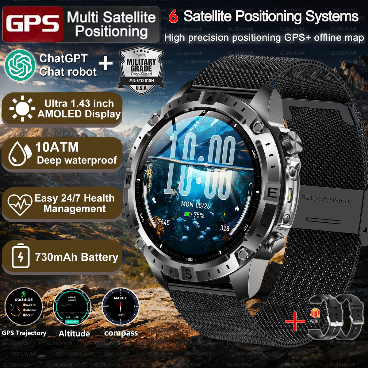 Montre GPS AMOLED avec cartes hors ligne – CLEVI Paris