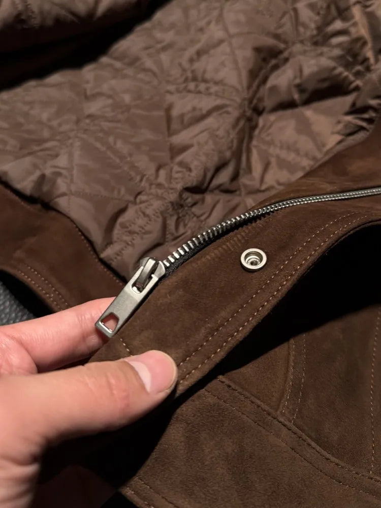 Veste homme marron aspect daim à col rabattu – CLEVI Paris