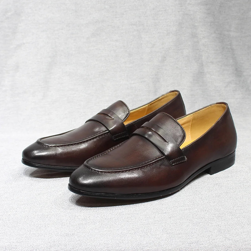 Penny Loafer Cuir Véritable Homme Peint à la Main Slip-On Mariage & Business – CLEVI Paris