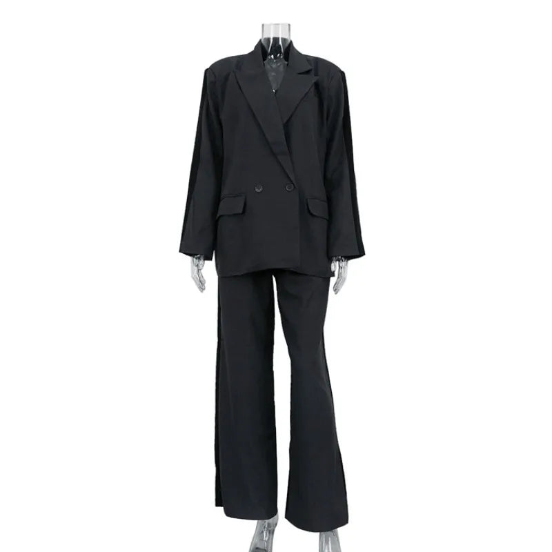 Ensemble gris femme blazer et pantalon large – CLEVI Paris