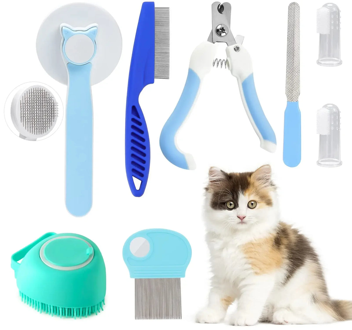 Kit toilettage animaux 8 pièces avec brosse bain – CLEVI Paris