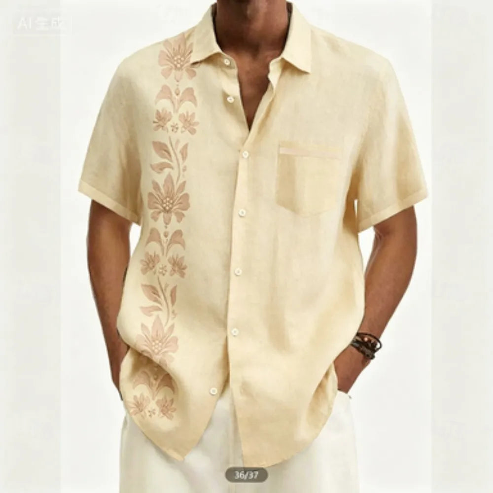 Chemise homme à fleurs en lin manches courtes – CLEVI Paris