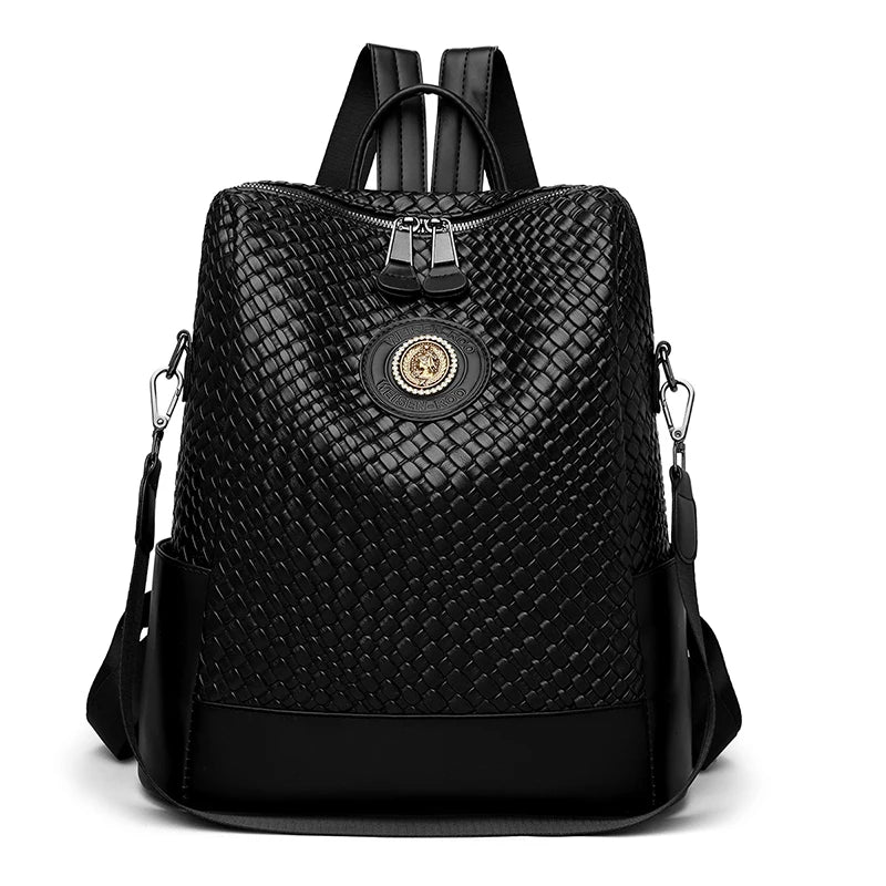Sac à Dos PU Souple Femme Brodé Grande Capacité 32x14x34cm 740g Noir – CLEVI Paris