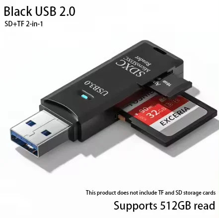 Lecteur de Cartes USB 2-en-1 – SD/TF, USB 2.0 & 3.0, Hub 4 Ports, PC & Laptop