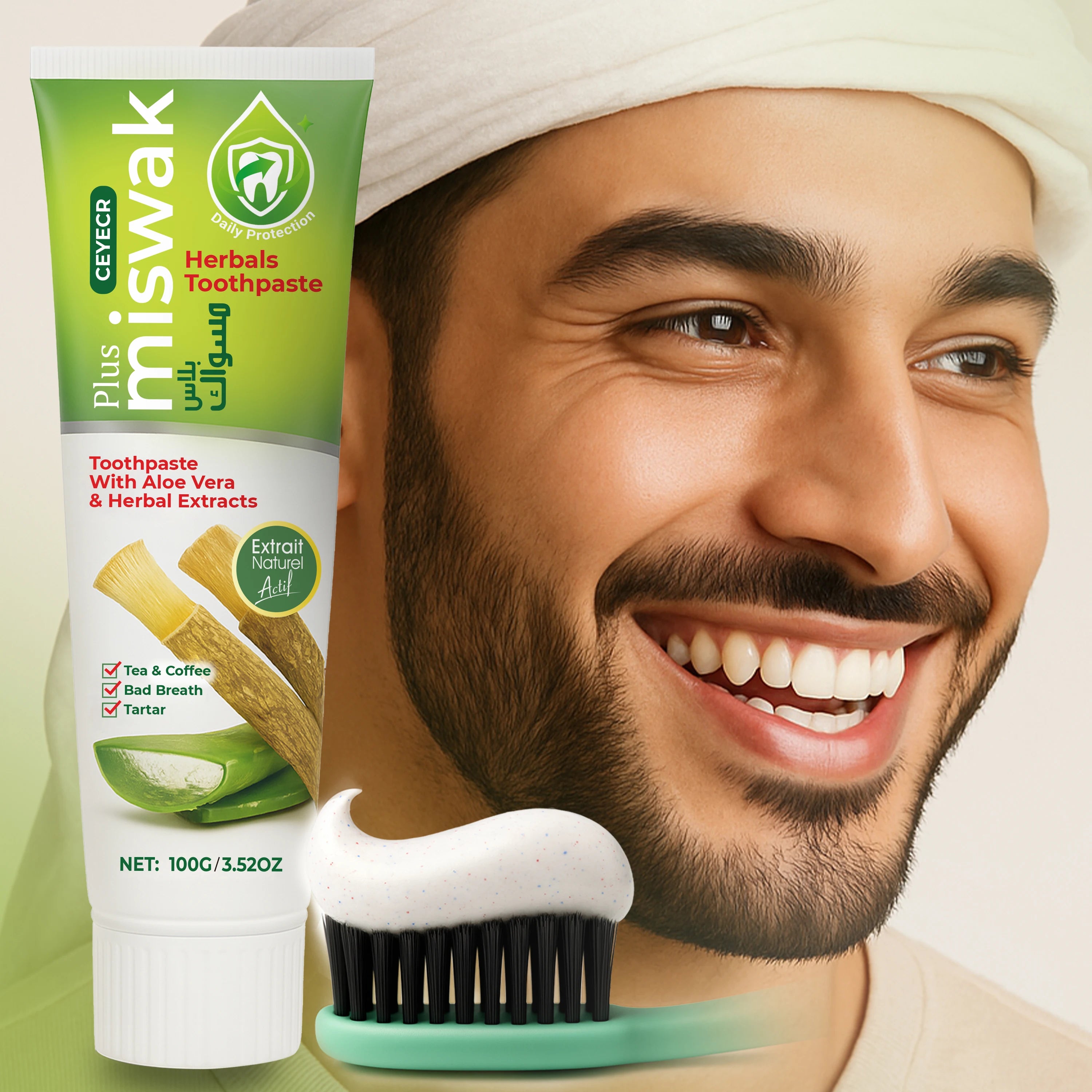 Dentifrice Herbal Miswak Ceyecr – Nettoyage Profond, Anti-Taches & Soin Gencives – CLEVI Paris