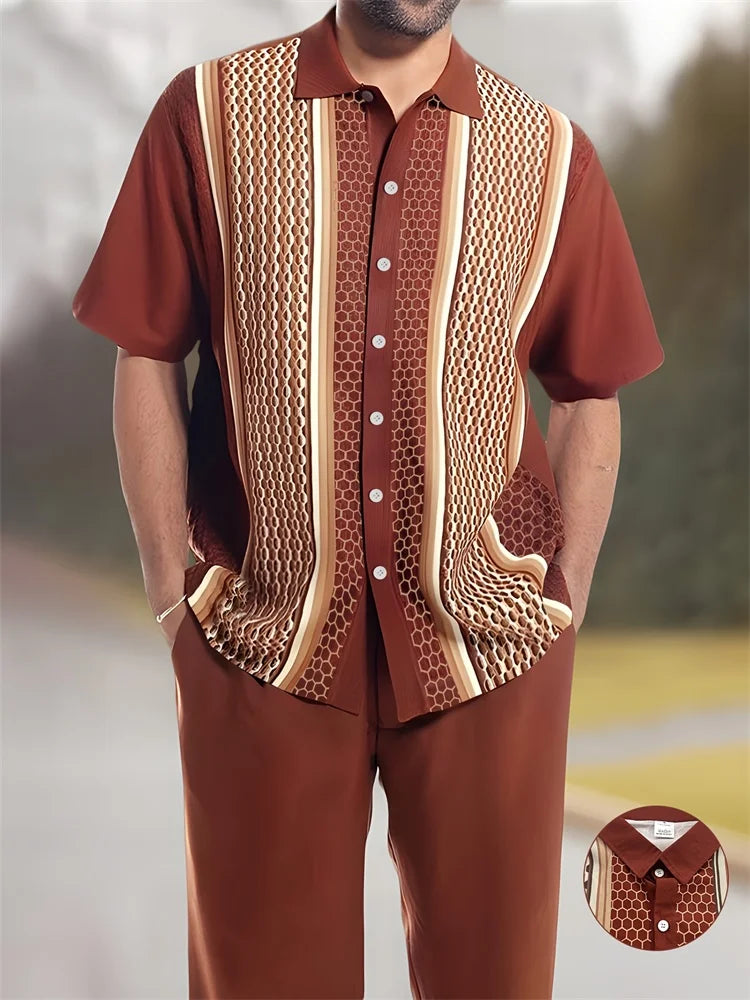 Ensemble 2 Pièces Homme Chemise Imprimée 3D Col Cranté + Pantalon Casual Voyage – 26 Motifs, S à 2XL – CLEVI Paris