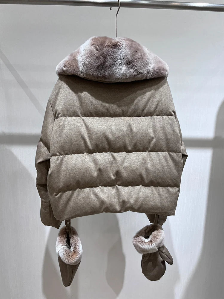 Doudoune femme courte col en lapin Rex – CLEVI Paris