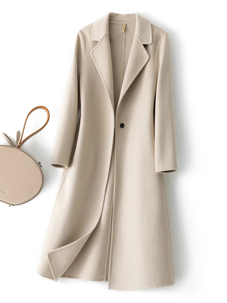 Manteau long femme en laine à un bouton – CLEVI Paris