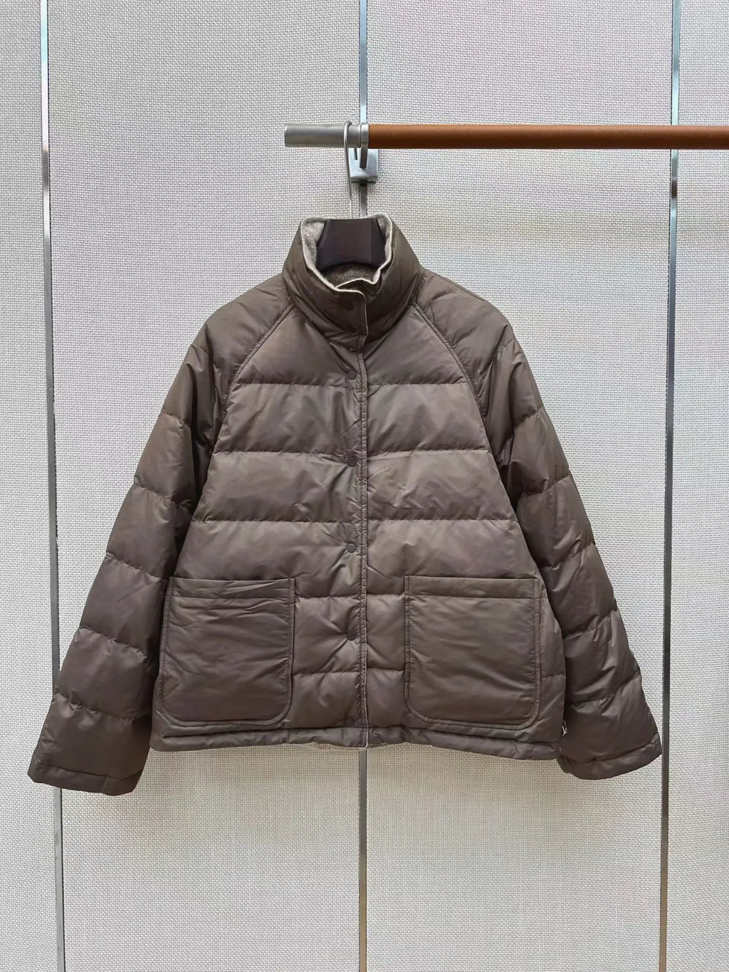 Veste femme en cachemire et duvet à col montant – CLEVI Paris