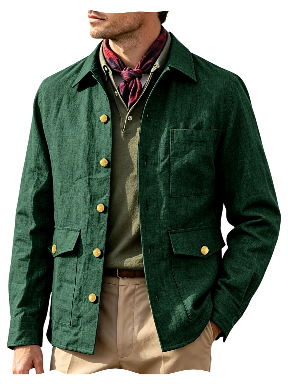 Veste homme en lin mélangé à boutons dorés – CLEVI Paris
