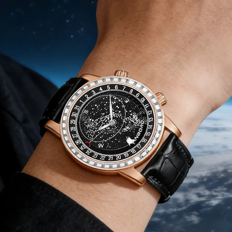 Montre Homme Automatique HANBORO Starry Sky – Étanche Lumineuse Acier Inoxydable – CLEVI Paris